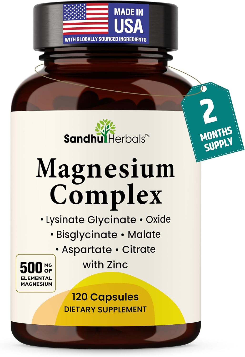SANDHUHERBALS Magnesium Complex 6-in-1 Bundle with Papaya Leaf Extract Capsules (120 Count Each) | for Men & Women