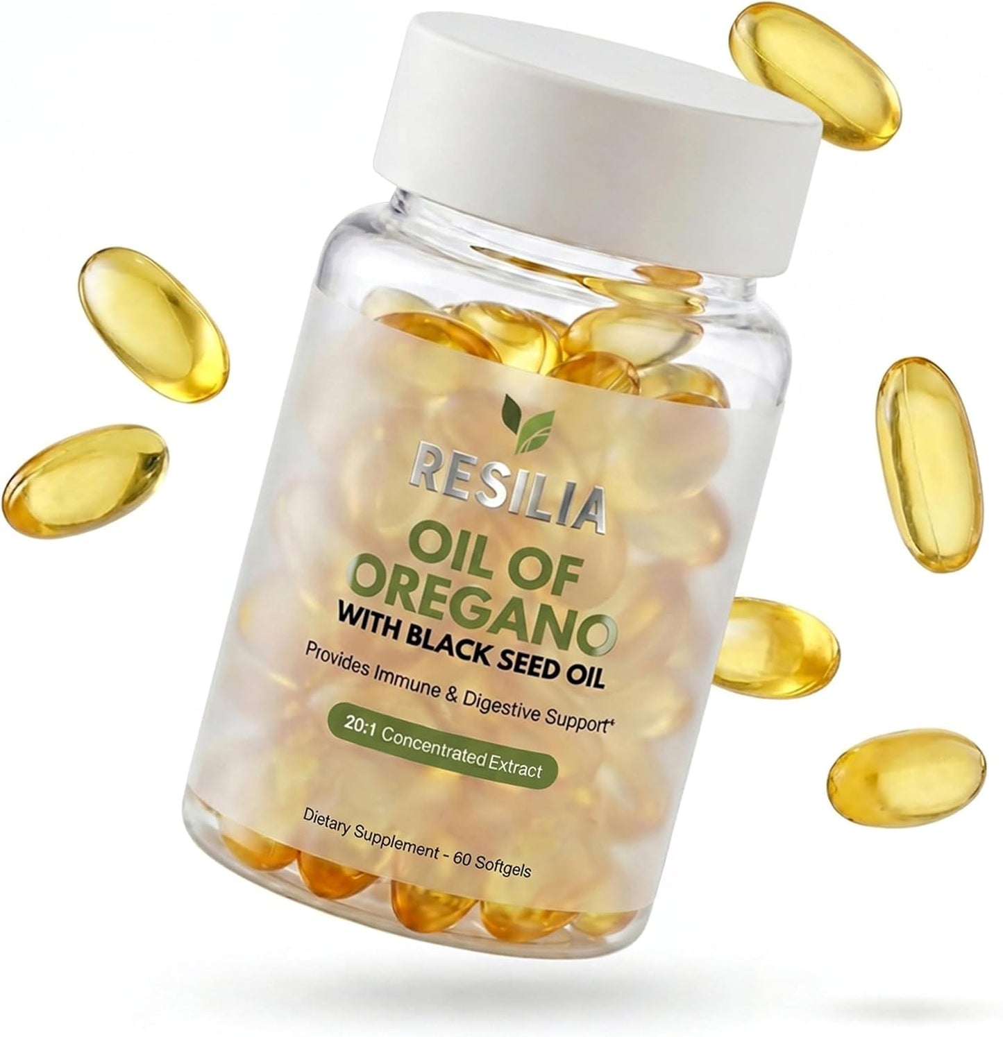 Resilia Black Seed Oil Softgels – Organic Oil of Oregano Capsules for Immune & Digestive Support – Non-GMO, Gluten-Free – New Bottle Packaging (60 Count)