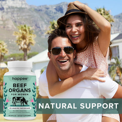 Happee Grass Fed Beef Organ Supplement for Women - Beef Liver, Heart, Kidney, Ovary & Uterus Blend - Hormone Balance, Energy & Cycle Support - 90 Capsules