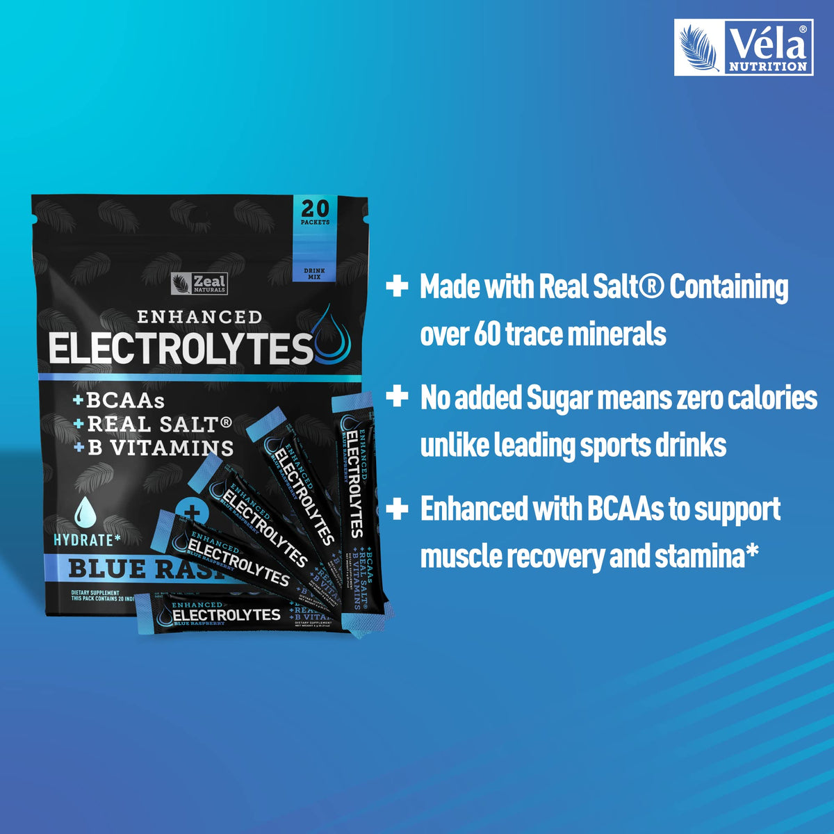 Enhanced Powder Stick Packs (Blue Raspberry - 20 Packets) Sugar Free + BCAA B-Vitamin