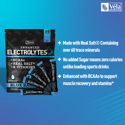 Enhanced Powder Stick Packs (Blue Raspberry - 20 Packets) Sugar Free + BCAA B-Vitamin