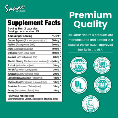 Sanar Naturals Colon Cleanser - Herbal Blend with Probiotics and Fibers - Digestive Health