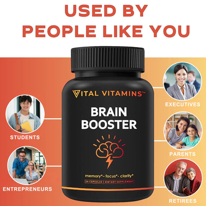 Vital Vitamins Brain Supplements for Memory and Focus (3 Pack) - Nootropic Brain Support
