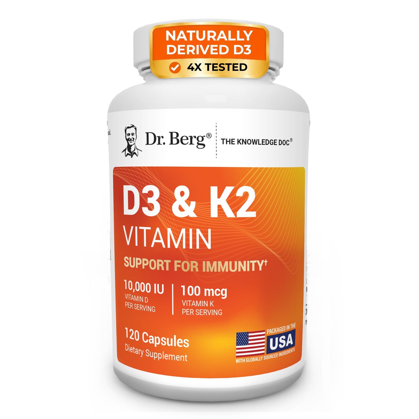 Dr. Berg Maximum Strength 7-in-1 Vitamin D3 K2 5000 IU | Naturally Derived D3 | 4X Lab-Tested & Verified | High Absorption Formula | K2 D3 Vitamin Supplement | 60 Capsules