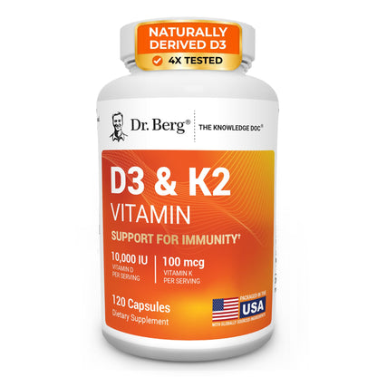Dr. Berg Maximum Strength 7-in-1 Vitamin D3 K2 5000 IU | Naturally Derived D3 | 4X Lab-Tested & Verified | High Absorption Formula | K2 D3 Vitamin Supplement | 60 Capsules