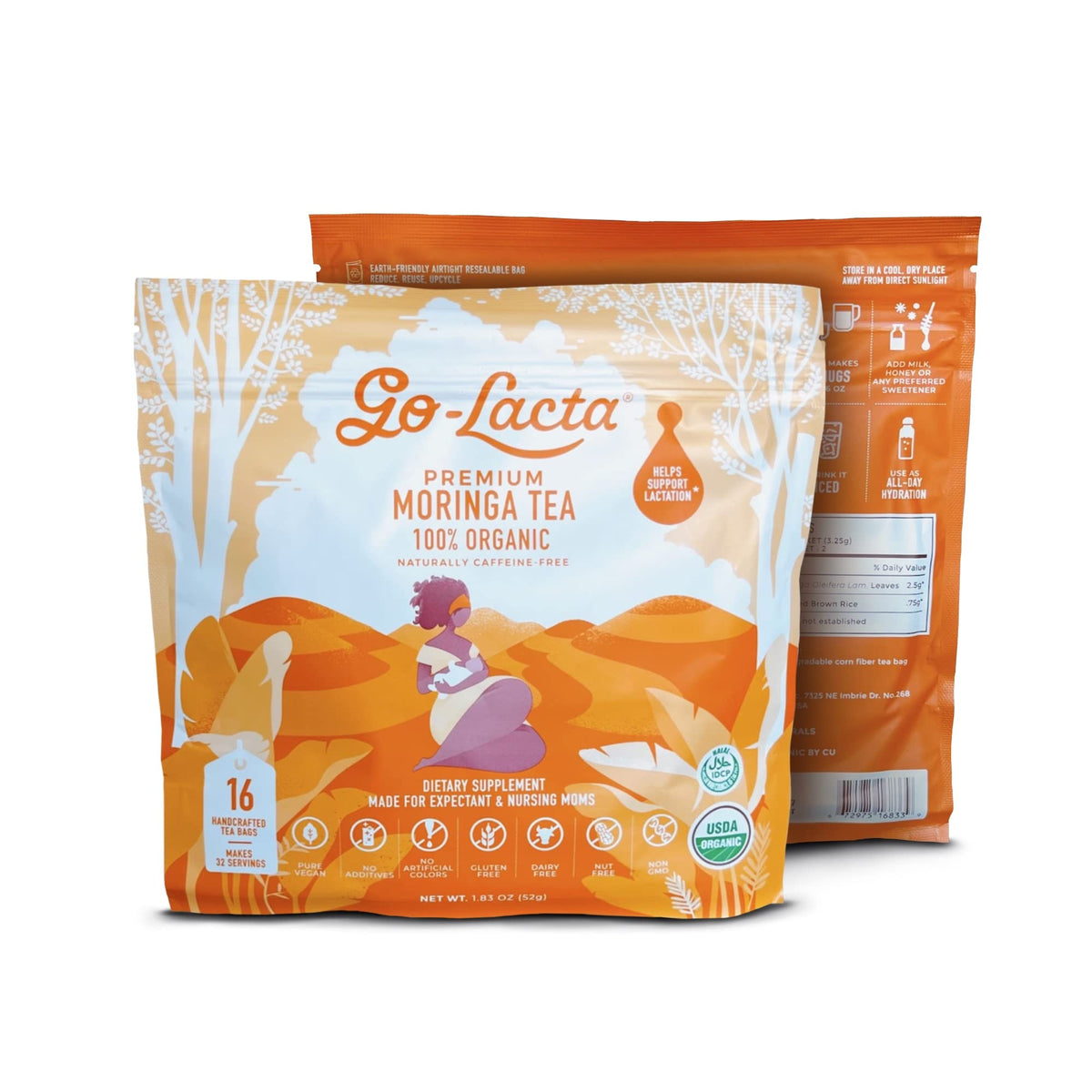 Go-Lacta Premium Organic Moringa Tea for Breastfeeding Moms to Increase Breast Milk