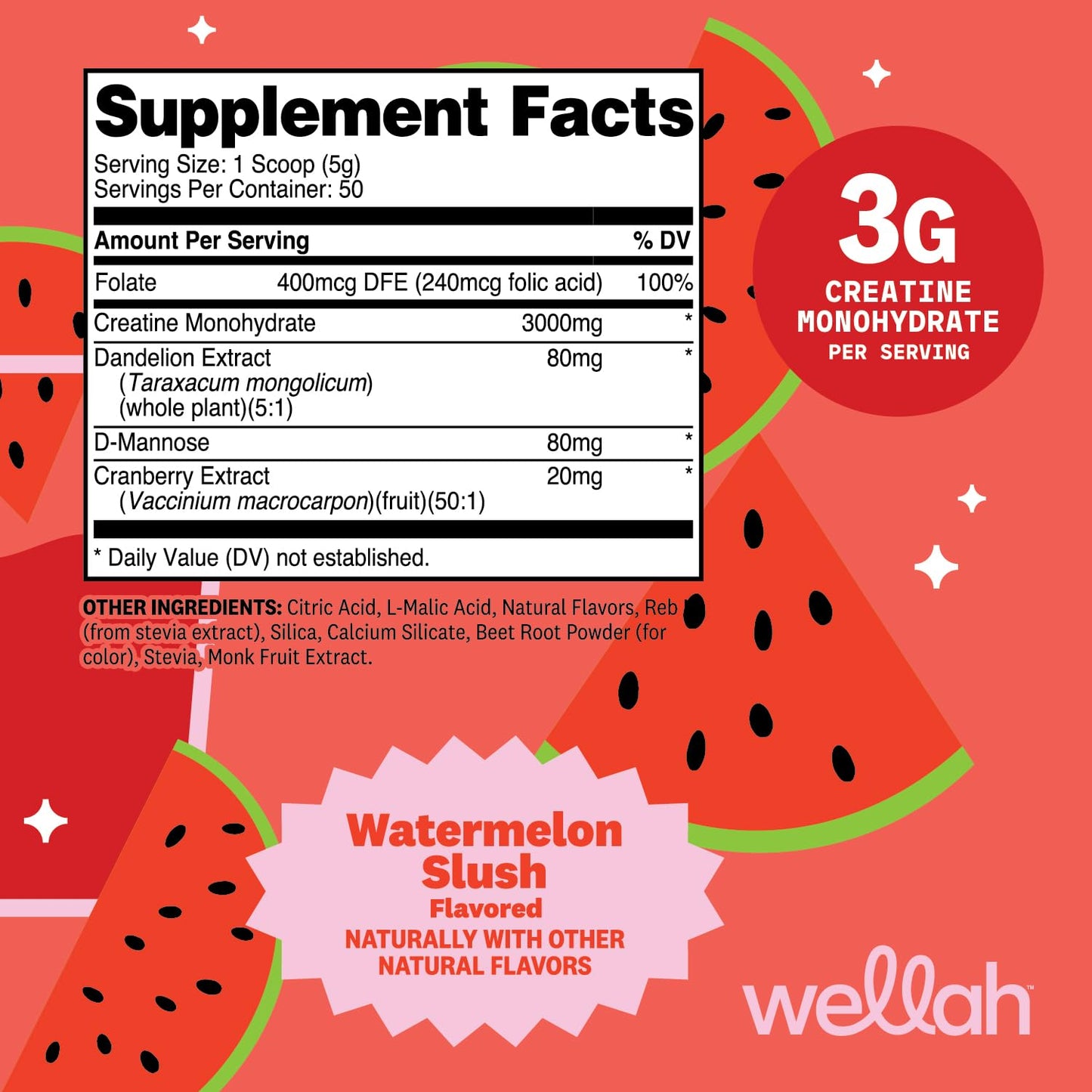 Wellah Creatine for Women - Creatine Monohydrate with Dandelion & Cranberry Extract (50 Servings, Strawberry Lemonade) | Creatine Monohydrate with Dandelion & Cranberry Extract