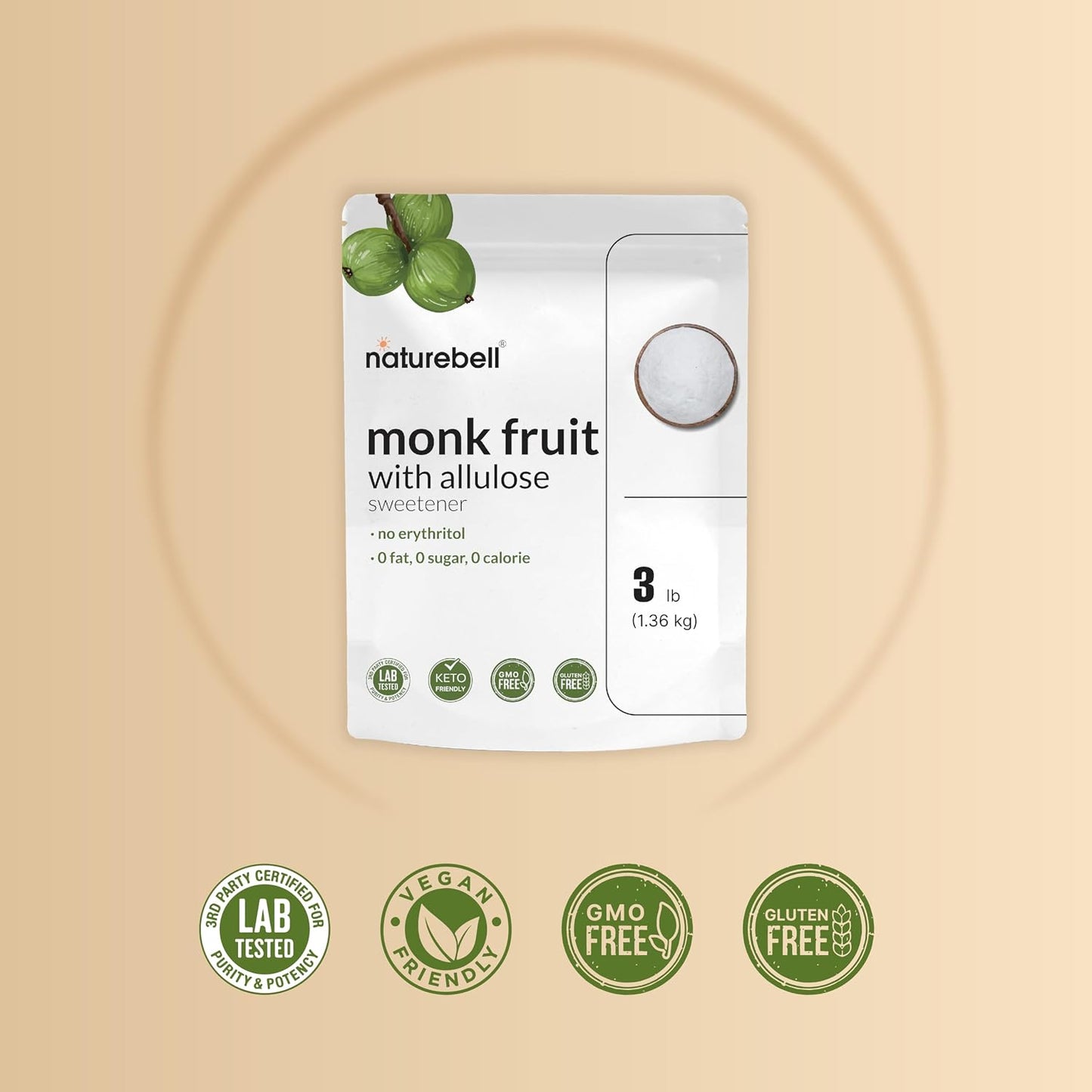 Monk Fruit & Allulose Sweetener with No Erythritol, 3 Pounds | 0 Aftertaste, 0 Calories, 0 Net Carbs – 1:1 Sugar Substitute – Perfect Sweet Balance for Baking, Cooking, Beverages – Keto, Vegan