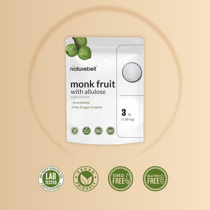 Monk Fruit & Allulose Sweetener with No Erythritol, 3 Pounds | 0 Aftertaste, 0 Calories, 0 Net Carbs – 1:1 Sugar Substitute – Perfect Sweet Balance for Baking, Cooking, Beverages – Keto, Vegan