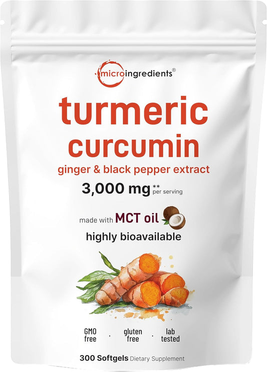 Micro Ingredients Turmeric Curcumin Supplement with Black Pepper & Ginger, 300 Softgels | Made with MCT Oil | 95% Curcuminoids | Non-GMO, Gluten Free