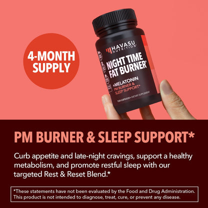 Night Time Fat Burner for Weight Loss Support for Men and Women, 60 Count | Appetite Suppressant and Overnight Metabolism Booster with Melatonin for Sleep Support, Vegan, Gluten Free, 60 Servings