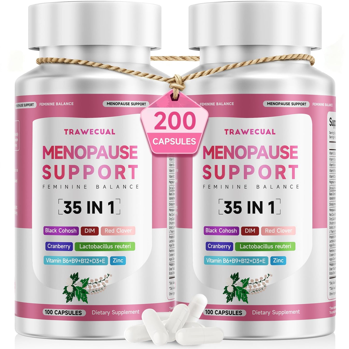 Menopause Supplements For Women, 400mg Black Cohosh 200mg DIM, 100 Capsules | 35-in-1 with Dong Quai, Ashwagandha, Red clover & Probiotics, Hormone Balance, Hot Flashes, Night Sweats & Menopause Support