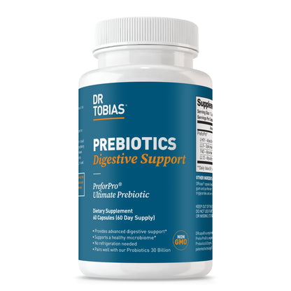 Dr. Tobias Prebiotics, Supports Digestion & Gut Health, Feed Good Probiotic Bacteria, Boost Gut Immune Function, Vegan & Non-GMO Gut Health Supplements for Men and Women, 30 Capsules, 30 Servings