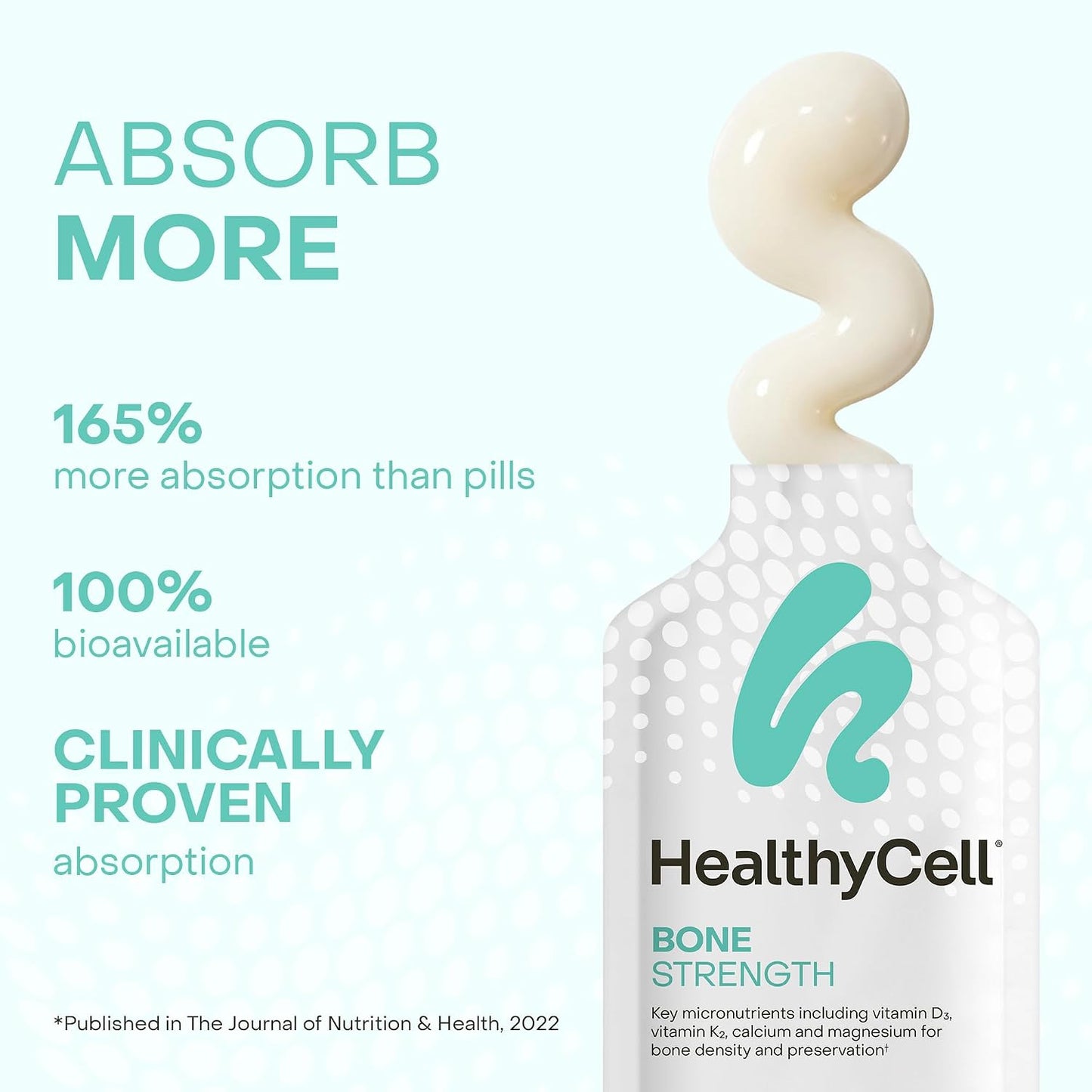 Healthycell Bone Strength Liquid Supplement - 30 Gel Packs, Tropical Flavor | Bone Health Supplement with Calcium, Magnesium, Vitamin D3 & Vitamin K2 for Bone Density & Preservation