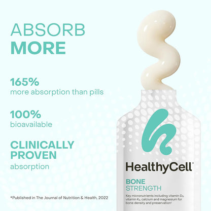 Healthycell Bone Strength Liquid Supplement - 30 Gel Packs, Tropical Flavor | Bone Health Supplement with Calcium, Magnesium, Vitamin D3 & Vitamin K2 for Bone Density & Preservation