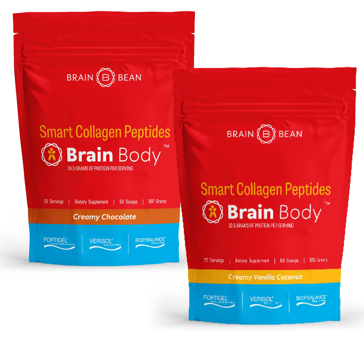 Brain Body Collagen Peptides Powder - Vital Protein & Collagen Supplement for Women & Men - Hydrolyzed Type I & III for Hair, Skin, Nails & Joint Health - 25 Servings - Creamy Vanilla Coconut - 875g