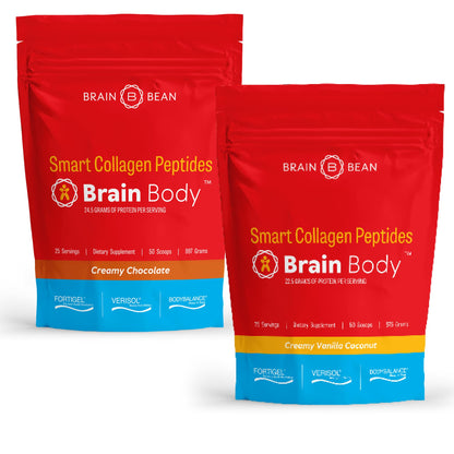 Brain Body Collagen Peptides Powder - Vital Protein & Collagen Supplement for Women & Men - Hydrolyzed Type I & III for Hair, Skin, Nails & Joint Health - 25 Servings - Creamy Vanilla Coconut - 875g