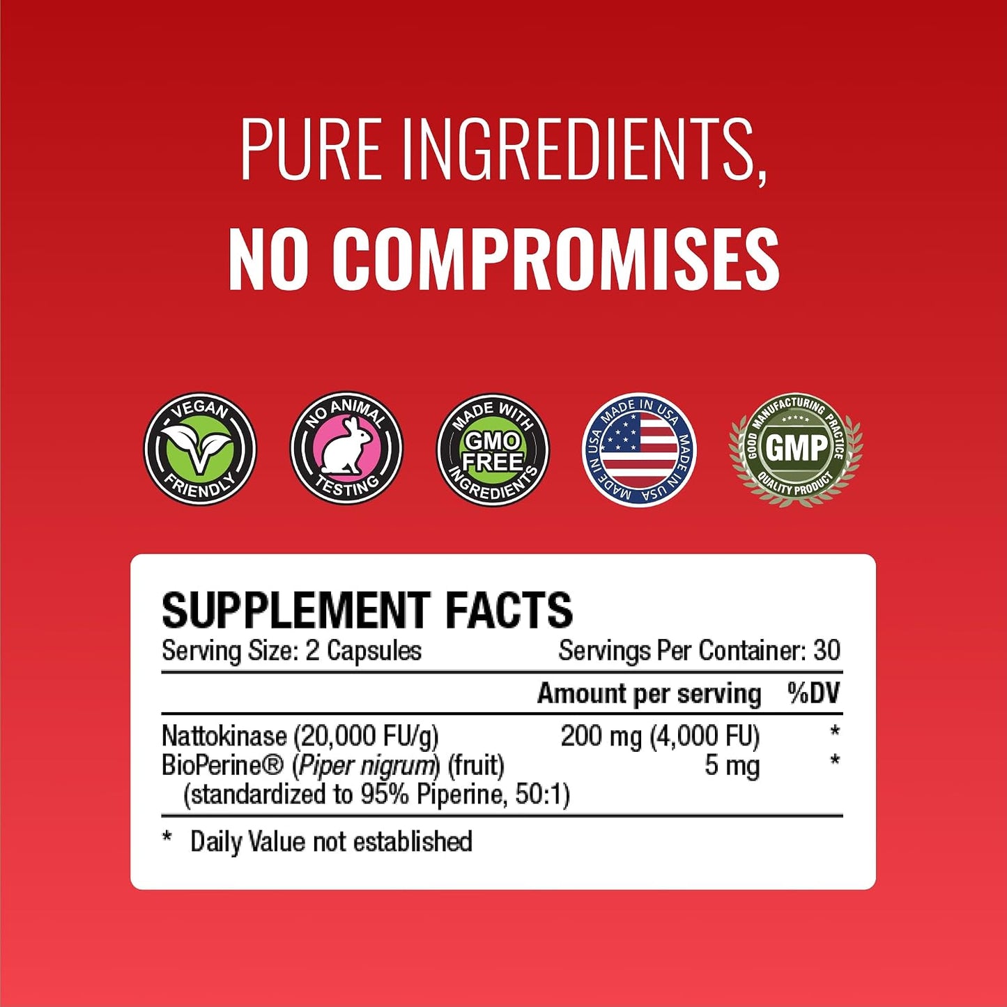 Approved Science Nattokinase - 4,000 FU - 200 mg - Free of Vitamin K2 - Contains BioPerine - One Month Supply - Vegan, Non-GMO - 180 Capsules