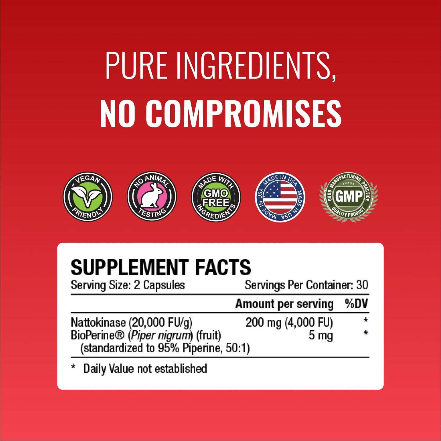 Approved Science Nattokinase - 4,000 FU - 200 mg - Free of Vitamin K2 - Contains BioPerine - One Month Supply - Vegan, Non-GMO - 180 Capsules