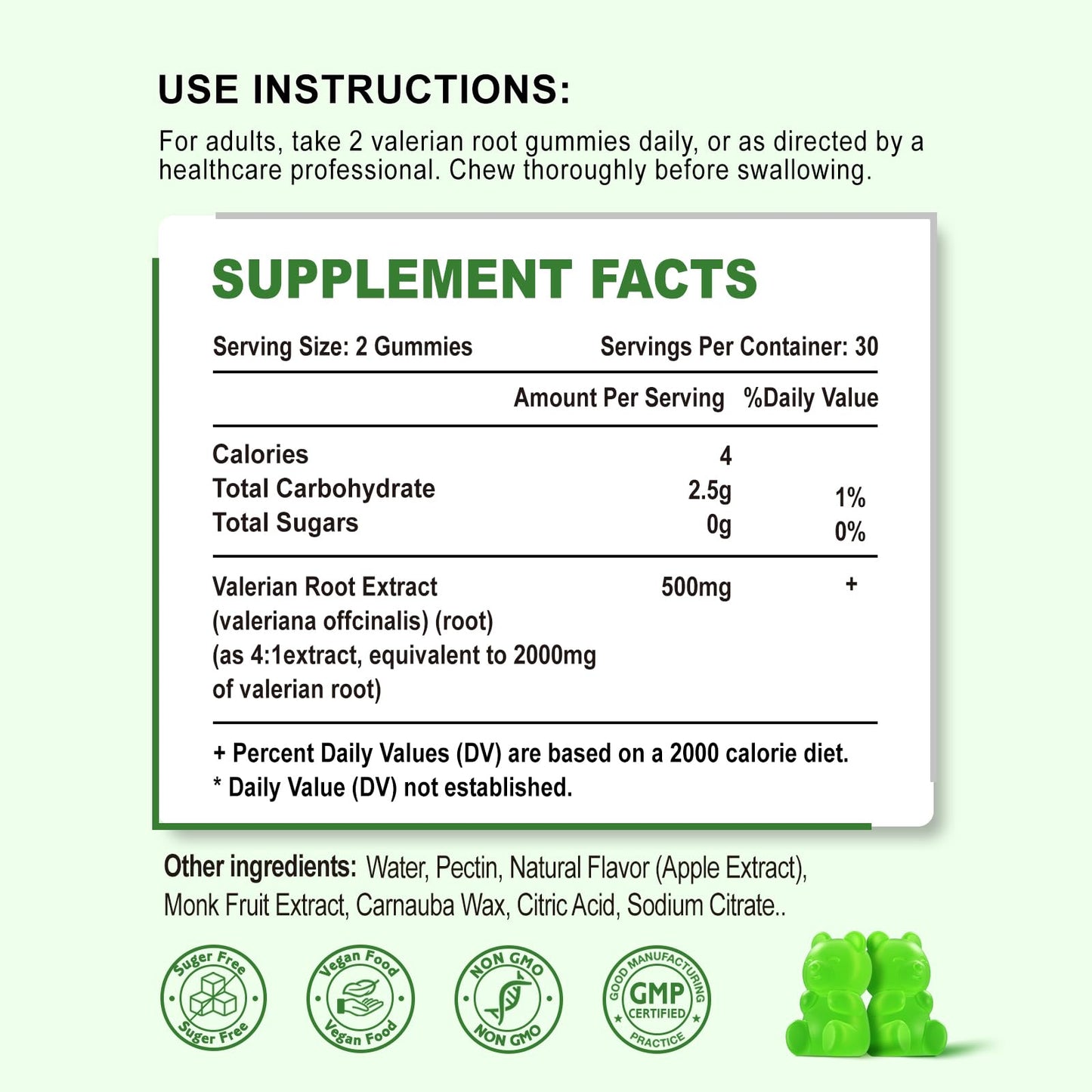 2 Pack Organic Valerian Root Gummies, Herbal Supplement for Relaxation & Mood Support, Sleep Gummies Without Melatonin for Adults, Vegan, Non-GMO, Apple Flavor, 120 Count