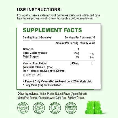 2 Pack Organic Valerian Root Gummies, Herbal Supplement for Relaxation & Mood Support, Sleep Gummies Without Melatonin for Adults, Vegan, Non-GMO, Apple Flavor, 120 Count