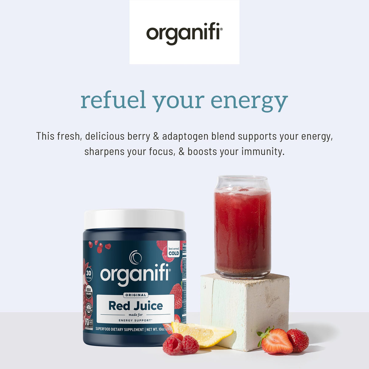 Organifi Red Juice - Natural Superfood Energy Boost - High in Antioxidants - Sweet-Berry