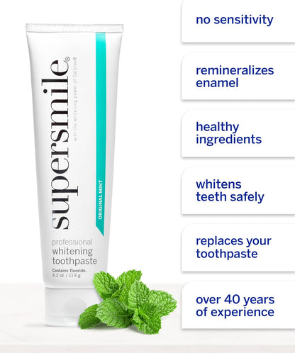 Supersmile Original Mint Whitening Toothpaste, 4.2 Oz, Calprox® + Fluoride