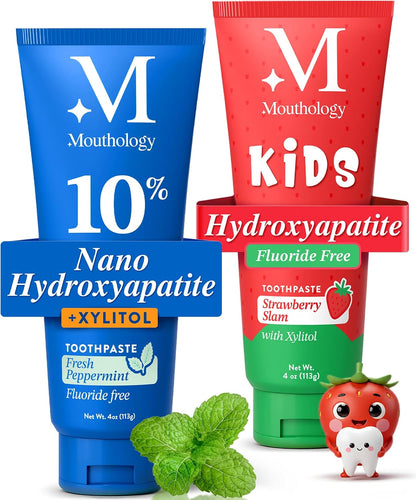 Mouthology 10% Nano Hydroxyapatite Toothpaste (Fluoride Free) and Kid's Strawberry Toothpaste