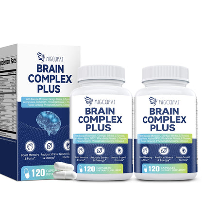 Brain Supplements for Memory and Focus | Nootropic with Bacopa Monnieri, Lion's Mane, Alpha GPC, Ginkgo Biloba | Mental Clarity & Cognitive Support | Vitamin B6 & B12 Neuro Health - Non-GMO, 120 Caps
