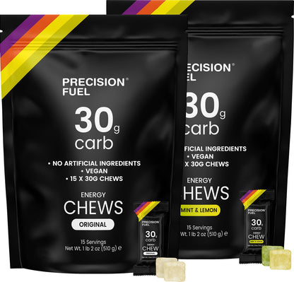 Precision Fuel PF30 Chew Energy Chews - Carbohydrate Fuel for Endurance, Lightweight & Portable, 30g Carbs - Ideal for Long Runs, Rides & Workouts -Original Flavour (15 Chews)