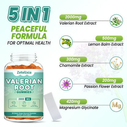 2 Pack Organic Valerian Root Gummies for Sleep, Melatonin Free, 120 Count | Natural herbal supplement for relaxation, calm and restful sleep. Vegan, non-GMO, gluten free, green grape flavor.