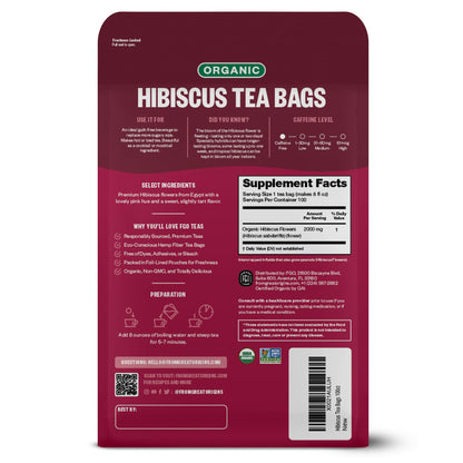 FGO Organic Hibiscus Tea, Eco-Conscious Tea Bags, 100 Count, Packaging May Vary