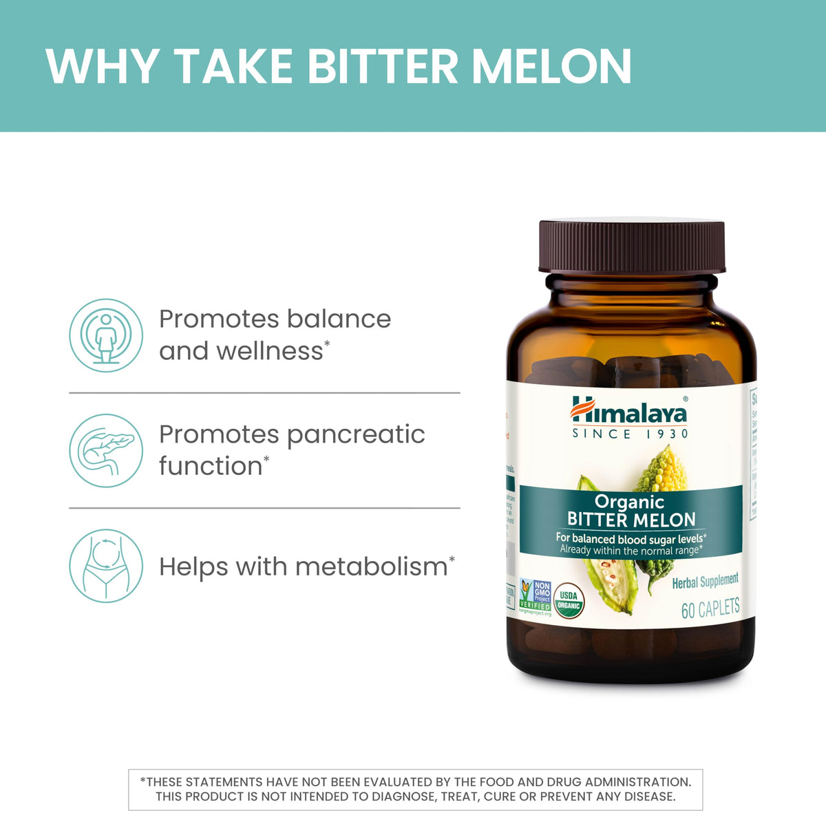 Himalaya USDA Organic Bitter Melon Capsules, 660 mg, 60 Caplets