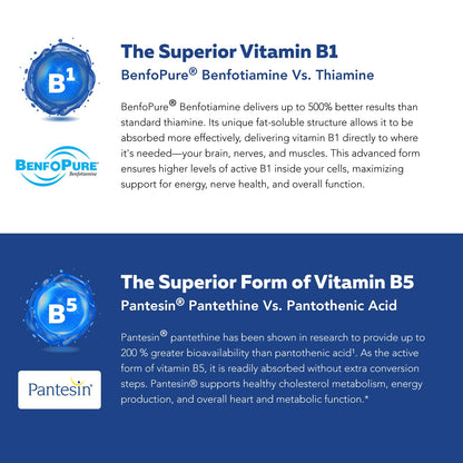 BioActive Vitamin B Complex - Blood Stream Ready, Methylated B Complex - Featuring Methylfolate, 3 BioActive Forms of B12, BenfoPure® B1 & Pantesin® B5 - 12 B Vitamins in Clinical Doses - 60 Servings