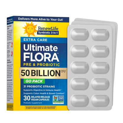 Renew Life Extra Care Digestive Probiotic 50 Billion CFU | 90 Vegetarian Capsules | Supports Digestive, Immune & Respiratory Health | Dairy, Soy and Gluten Free Supplement