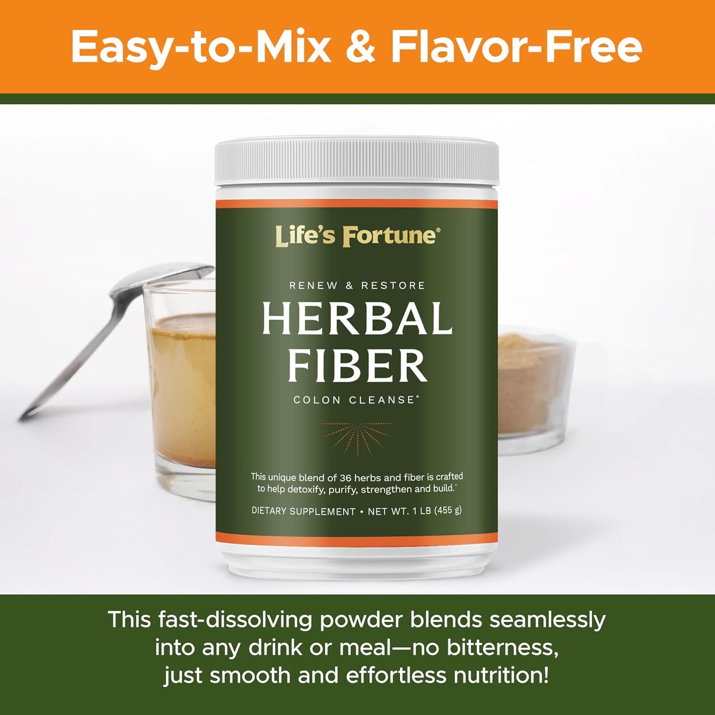 Life’s Fortune Herbal Fiber Colon Cleanse Powder – Natural Digestive Detox & Gut Cleanse, 36 Herb Blend with Apple Fiber and Psyllium Husk for Digestive Health & Regularity, 1 lb