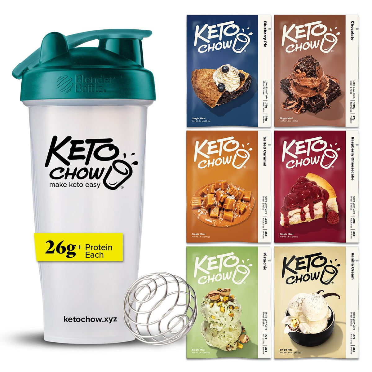Keto Chow Essentials Kit Meal Replacement Shake Powders, 6 Flavors
