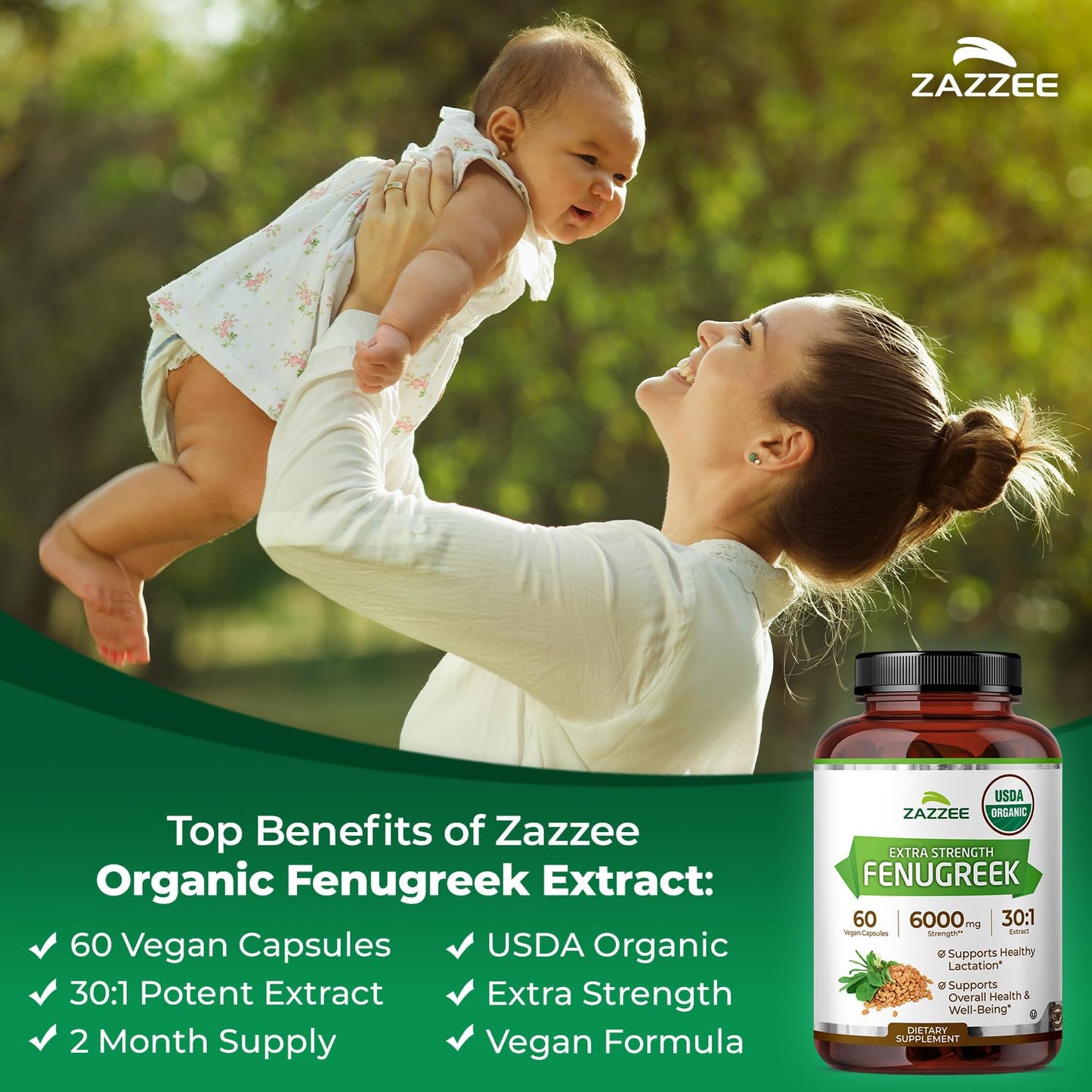 Zazzee USDA Organic Fenugreek 30:1 Extract, 120 Vegan Capsules, 4 Month Supply, Breastfeeding & Lactation Support for Nursing Mothers, Organic Herbal Supplement, All-Natural, Non-GMO, Made in the USA