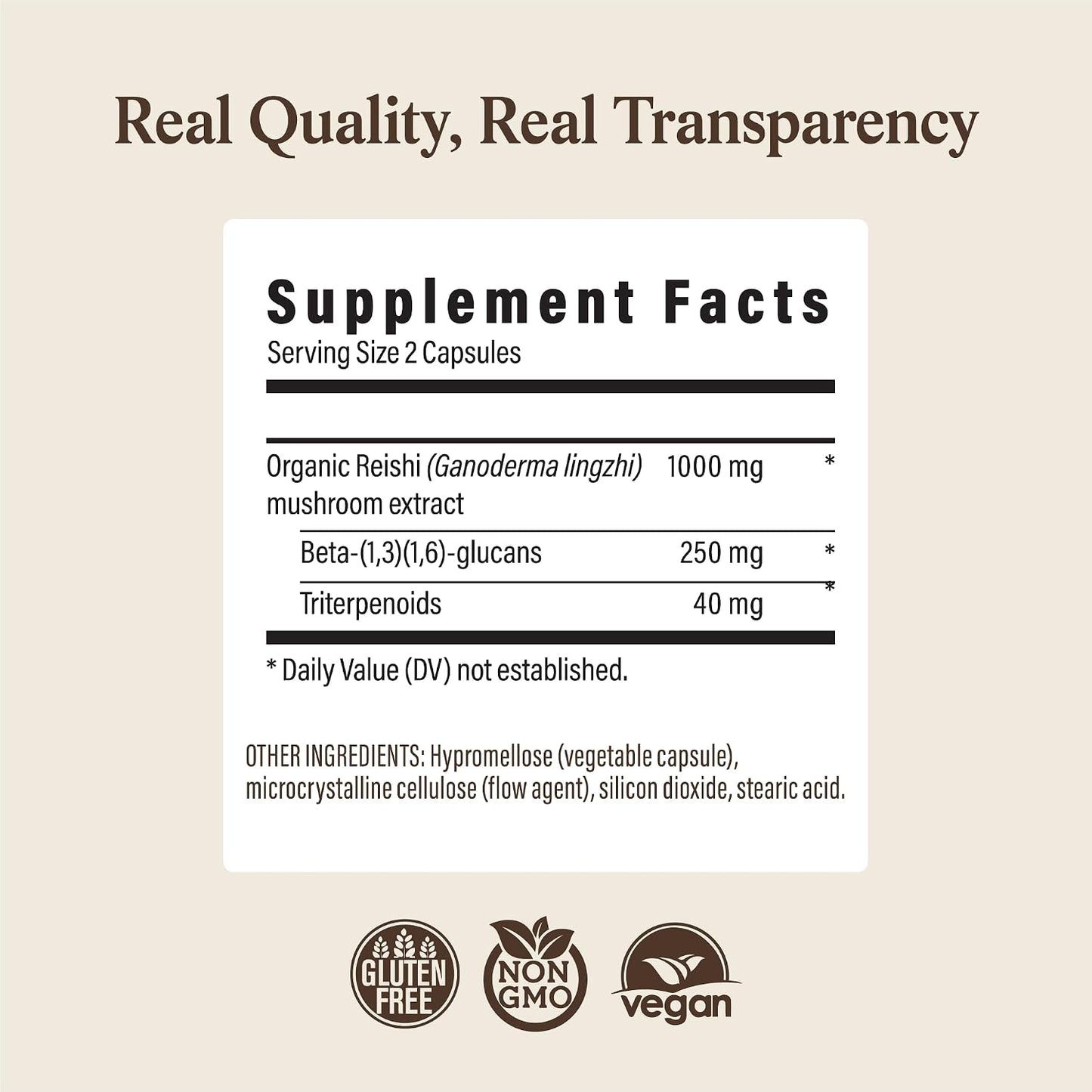 Real Mushrooms Reishi Mushroom Capsules - Handpicked Organic Mushroom Extracts - Red Reishi for Tranquil Daily Wellness with Verified Beta Glucans Vegan, Non-GMO, No Grain Fillers, 200 ct