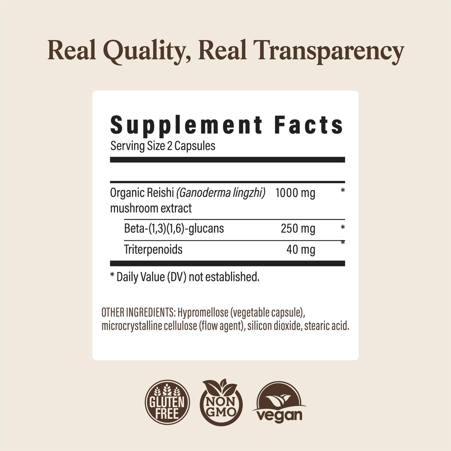 Real Mushrooms Reishi Mushroom Capsules - Handpicked Organic Mushroom Extracts - Red Reishi for Tranquil Daily Wellness with Verified Beta Glucans Vegan, Non-GMO, No Grain Fillers, 90 ct