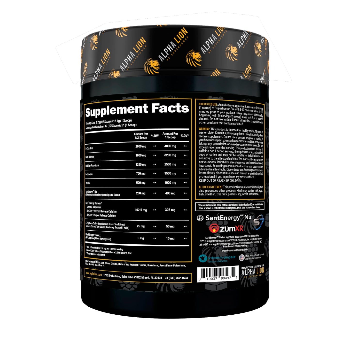 ALPHA LION Superhuman Pre Workout Powder, Beta Alanine, L-Taurine & Tri-Source Caffeine for Sustained Energy & Focus, Nitric Oxide & Citrulline for Pump (21 Servings, Sour Gummy Bear Flavor)
