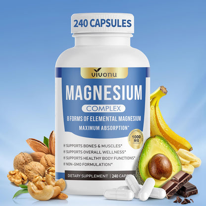 Pure Magnesium Glycinate 500mg, Magnesium Supplement with Vitamin B6 for High Absorption, Supports Stress Relief, Sleep, Muscle, Calm, Relaxation, Nerves* & Metabolism*, Non-GMO, 240 Vegan Capsules