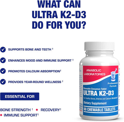 Chewable Vitamin D and K2 Supplement - Clinical D3 K2 2000IU for Bone Teeth Mood and Immune Support Plus Calcium Absorption - Vegetarian Vitamin D Chewable Cinnamon Flavor (60 Day Supply)