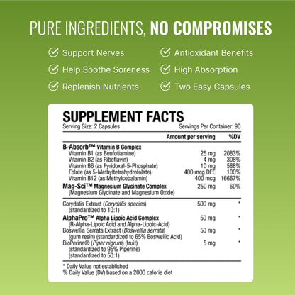 Approved Science Nervprin - Nerve Support - Benfotiamine, B12, R-Alpha-Lipoic Acid, Corydalis, Boswellia, BioPerine - 60 Capsules - Made in The USA