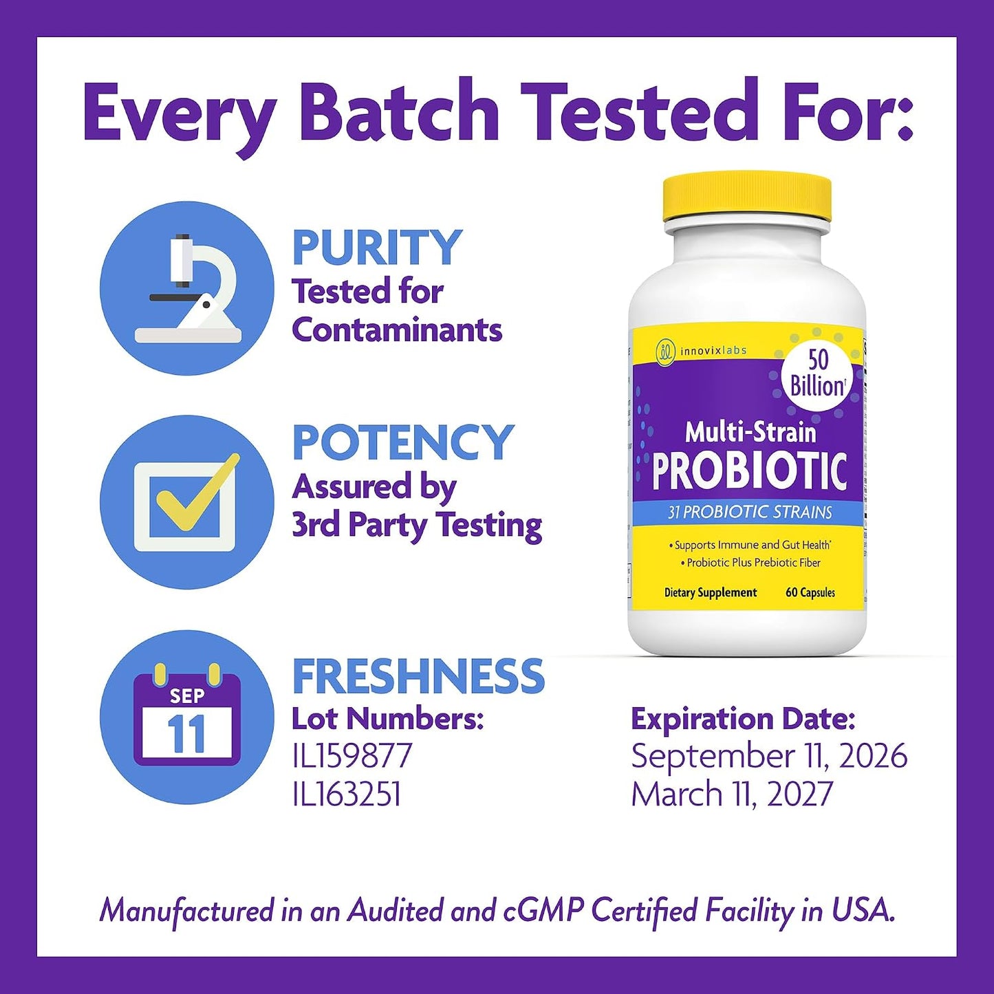 InnovixLabs Multi Strain Probiotics for Women & Men, 50 Billion CFU, 31 Probiotic Strains + Prebiotic Fiber, Helps Supports Immune & Gut Health, Non-GMO Probiotics for Digestive Health, 60-Day Supply