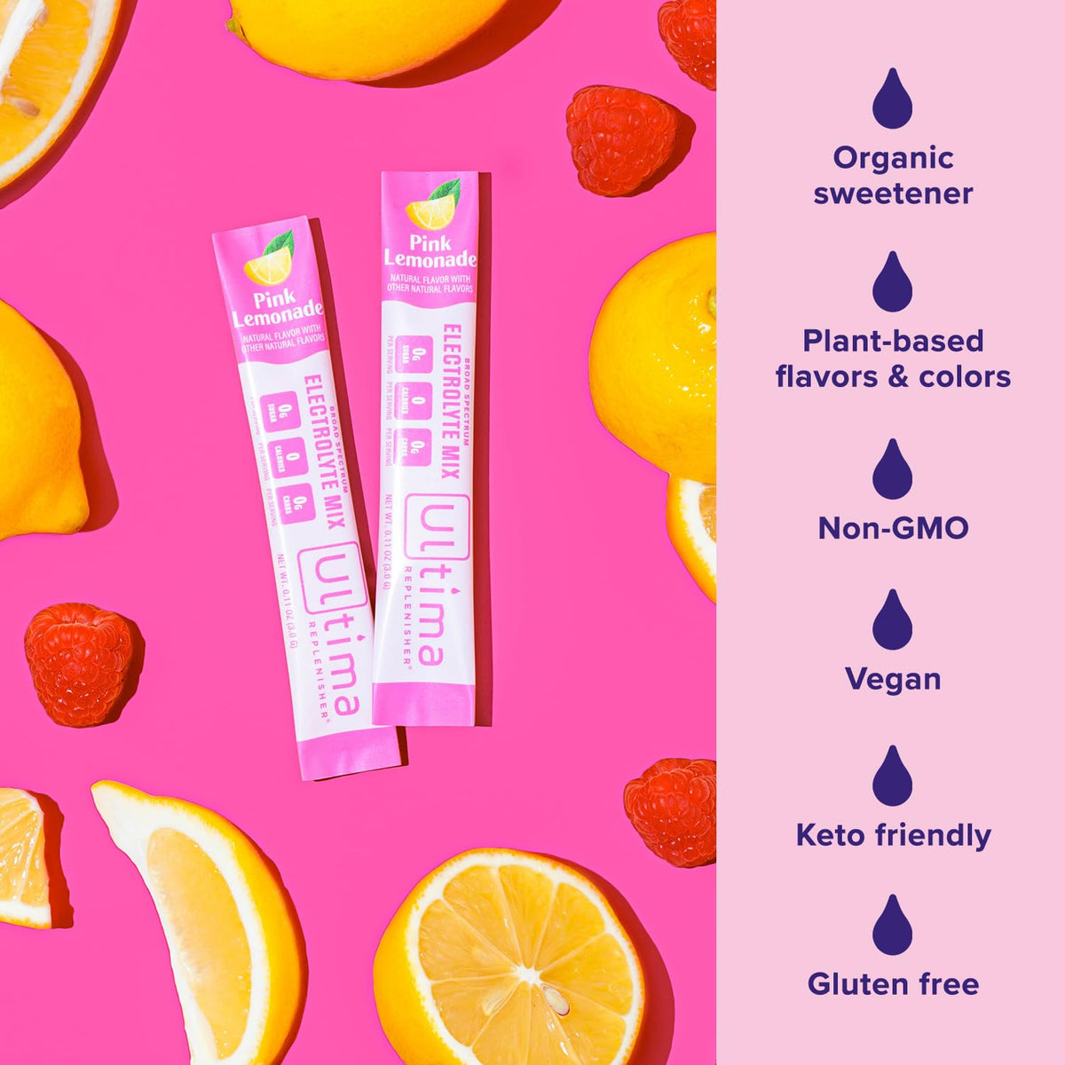 Ultima Replenisher Daily Electrolyte Drink Mix – Pink Lemonade, 20 Stickpacks – Hydration