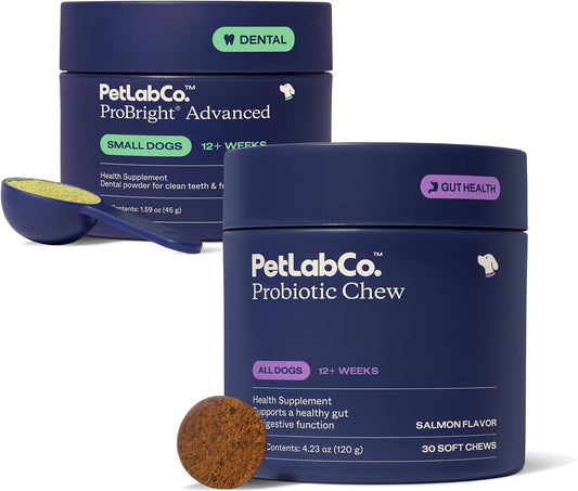 PetLab Co. – Gut & Breath Bundle: Dental Powder for Fresh Breath in 1 Scoop. for Small Dogs & Salmon Dog Probiotics to Support a Healthy Gut - Easy to Use – Innovative Formulas