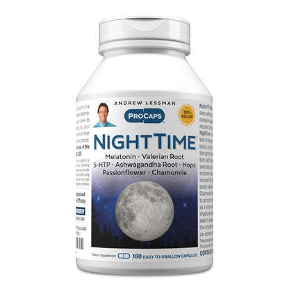 Andrew Lessman ProCaps Night Time Sleep Support 3mg Melatonin 60 Capsules | 3mg Melatonin with 5-HTP, Ashwagandha & five calming botanicals. Designed for restful sleep without morning grogginess.
