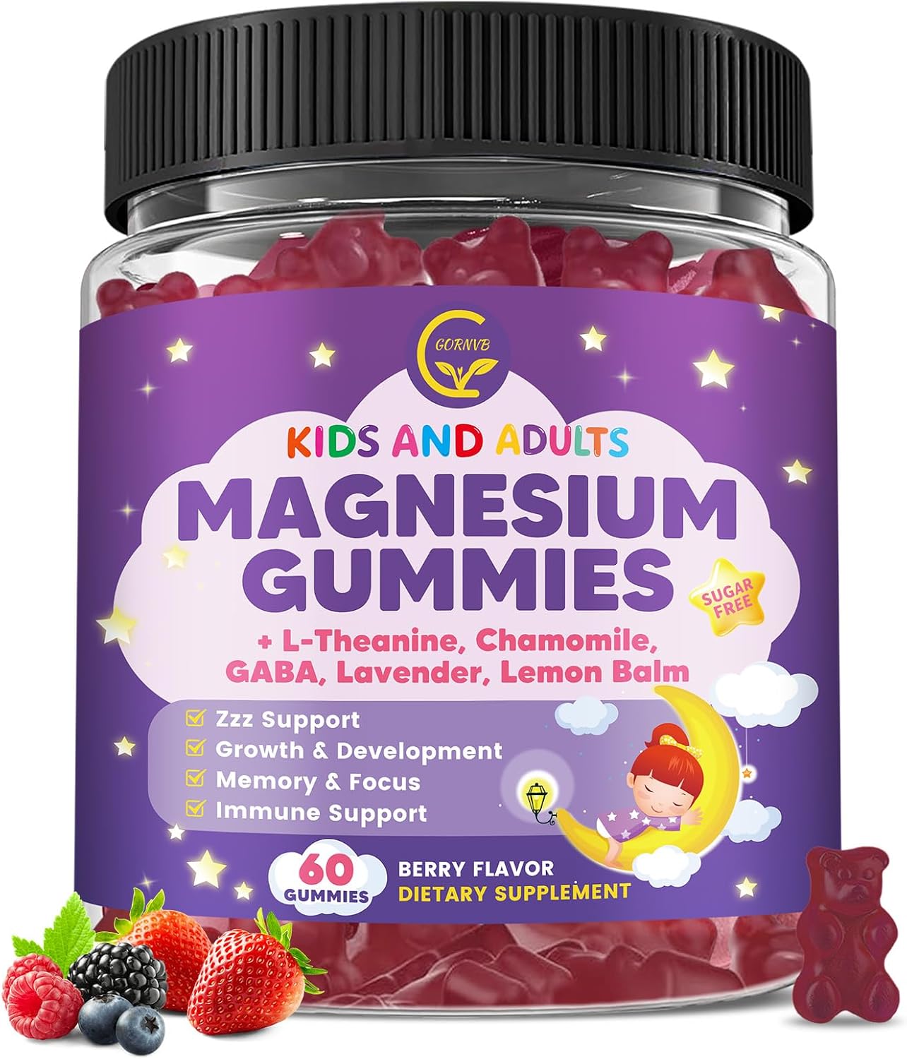 Magnesium Glycinate Gummies 400/200mg for Kids & Adults, NO Melatonin Sleep Aid Magnesium Supplement Gummies with Chamomile, Lavender, L-Theanine & GABA, B6, D3 & K2 for Bone, Relax, Immune Support