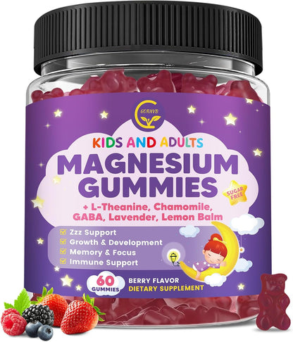 Magnesium Glycinate Gummies 400/200mg for Kids & Adults, NO Melatonin Sleep Aid Magnesium Supplement Gummies with Chamomile, Lavender, L-Theanine & GABA, B6, D3 & K2 for Bone, Relax, Immune Support